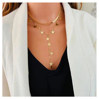 Multi Layer Star Long Gold Chain Necklace Krazy Bling