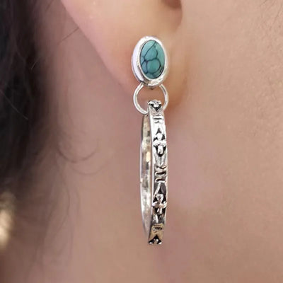 Turquoise Tribal Silver Hoop Earrings Krazybling