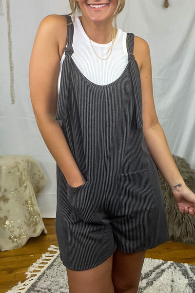 Grey Corded Tie Romper With Pockets Krazy Bling