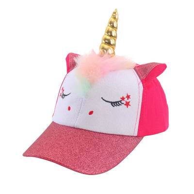 Kid's Hot Pink Unicorn Horn Baseball Cap Hat Krazy Bling