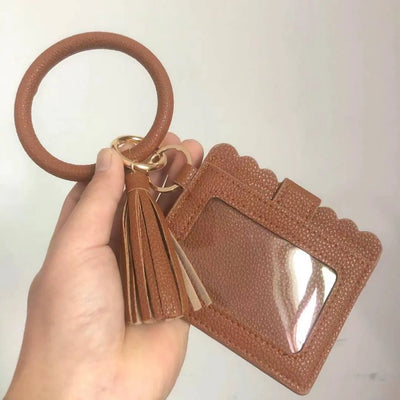 Brown Leather ID/Card Holder Wristlet Krazy Bling