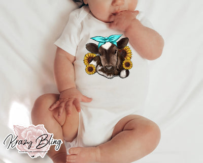 BABY Calf With Sunflowers Onesie Krazy Bling