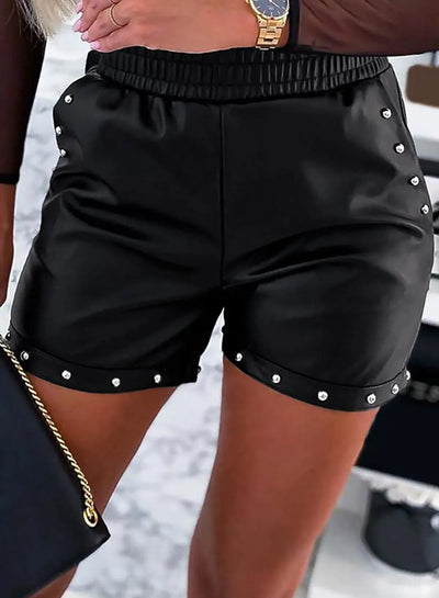 Black Leather Studded Shorts Krazy Bling
