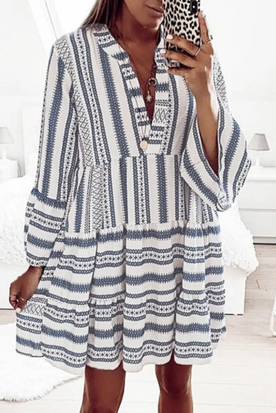 Blue & White Striped Geometric Mini Dress Krazy Bling