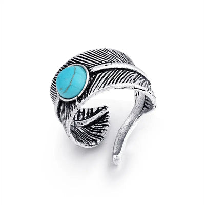 Burnished Turquoise Feather Adjustable Ring Krazy Bling