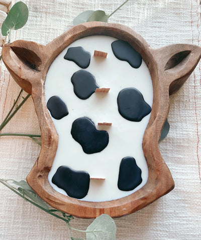 Cow Head Cow Print Dough Bowl Candle Krazy Bling