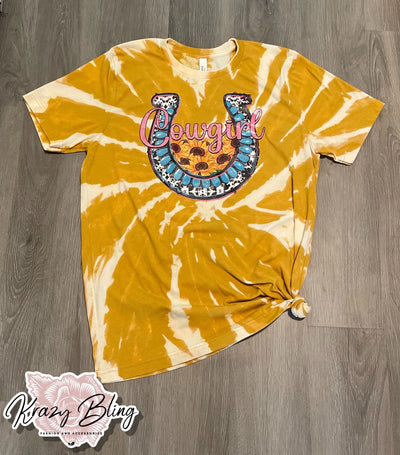 Cowgirl Horseshoe With Sunflowers Bleach Tee Krazybling