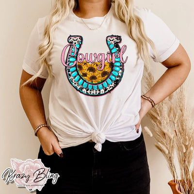 Cowgirl Horseshoe With Sunflowers Tee Krazybling