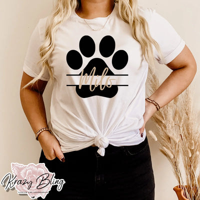 Custom Black Paw Print With Pets Name Tee Krazybling