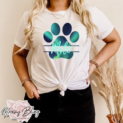 Custom Northern Lights Paw Print With Pets Name Tee Krazybling
