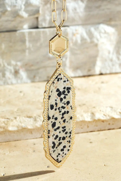 Dalmation Stone Pendant Long Necklace Krazy Bling