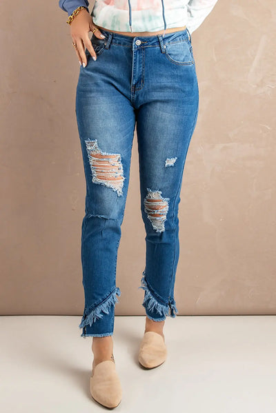 Distressed & Frayed Skinny Jeans Krazy Bling