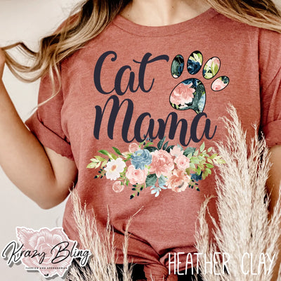 Floral Cat Mama Tee Krazy Bling