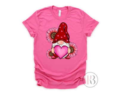 Gnome Holding Heart Floral Tee Krazybling