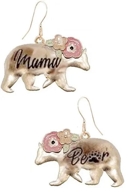 Gold Floral Mama Bear Earrings Krazybling