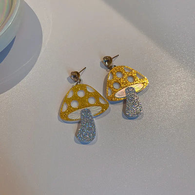 Gold Glitter Mushroom Earrings Krazy Bling