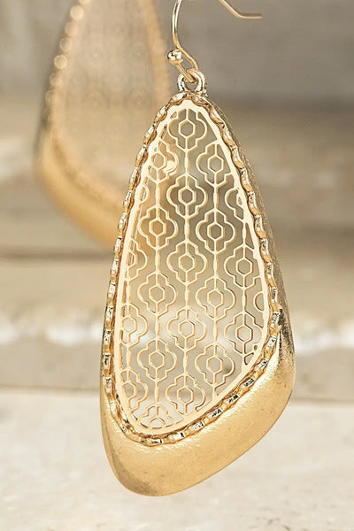 Gold Patterned Cutout Dangle Earrings Krazy Bling