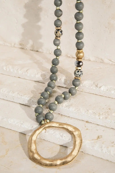 Gold & Grey Bead Long Necklace Krazy Bling