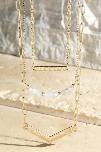 Gold & Ivory 3 Layer Arrow Necklace Krazy Bling