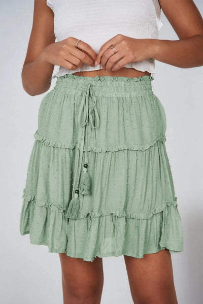 Green Swiss Dot Tiered Skirt W/ Tassel Strings Krazy Bling