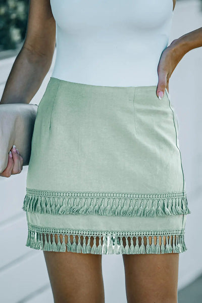 Green Tiered Tassel Zip Up Mini Skirt Krazy Bling