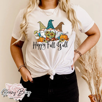 Happy Fall Y'all Sunflower Gnome Tee Krazy Bling