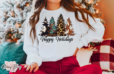 Happy Holidays Western Christmas Trees Sweater Krazybling