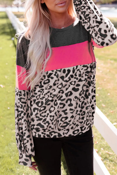 Hot Pink Leopard Colorblock Long Sleeve Top Krazy Bling