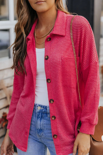 Hot Pink Waffle Button Up Jacket Krazy Bling