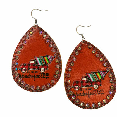 It's The Most Wonderful Time Of The Year Leather Teardrop Earrings Krazy Bling