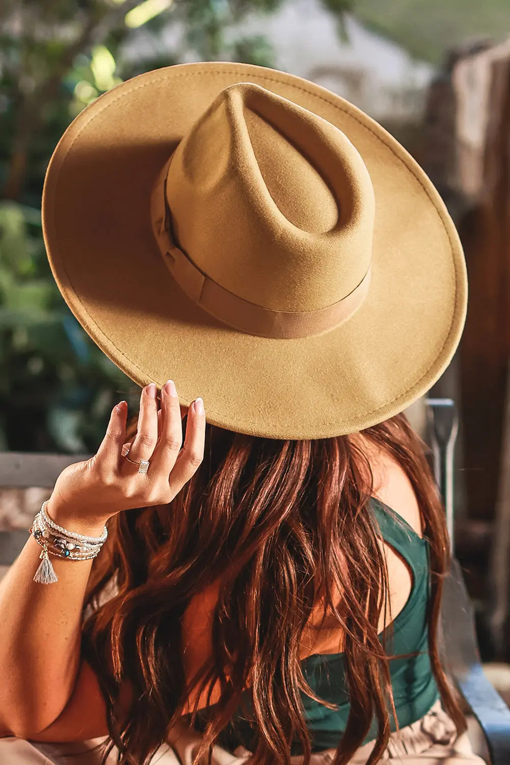 Khaki Ribbon Fedora Hat Fedora Hat Ribbon Band Belt Wide Brim Felted Outdoors Khaki  main image 2