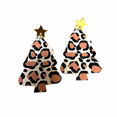 Leopard Print Christmas Tree Earrings Krazy Bling