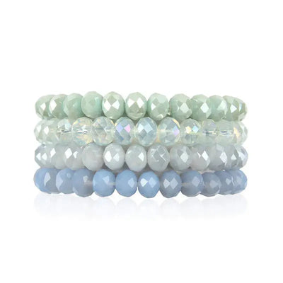 Light Blue 4 pc Shimmer Beaded Bracelet stacked on top of eachother.