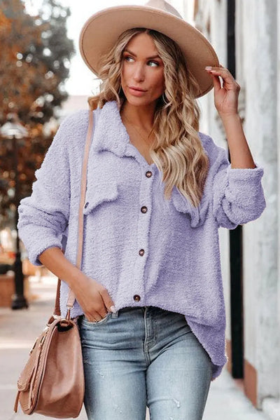 Lilac Button Down Cozy Button Up Jacket Krazy Bling
