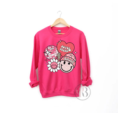 Love & Treat Yourself Smiley Face Disco Sweatshirt Krazybling