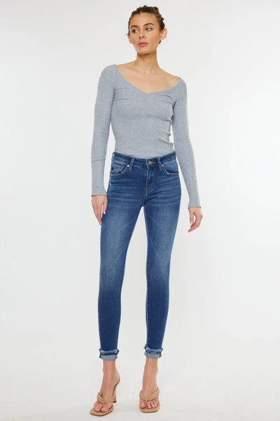Medium Wash Hem Detail KanCan Skinny Jeans Krazy Bling