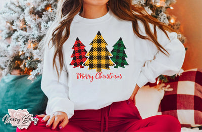 Merry Christmas Plaid Trees Sweater Krazybling