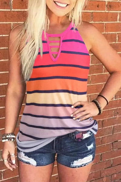 Multicolor Striped Cutout Tank Top Krazy Bling