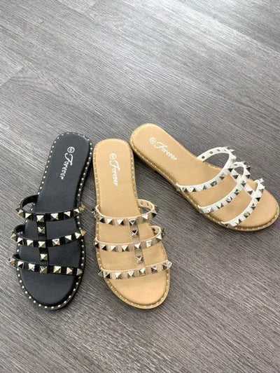 Nude Studded Strappy Flat Sandals Krazy Bling