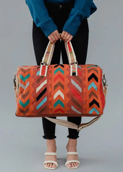 Orange & Multicolor Aztec Duffel Bag Krazy Bling