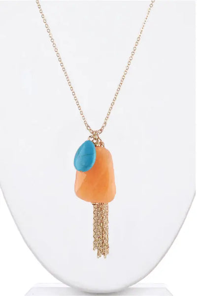 Peach & Turquoise Gold Chain Necklace Krazy Bling