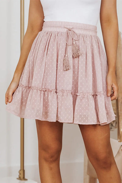Pink Swiss Dot Flared Mini Skirt W/ Strings Krazy Bling