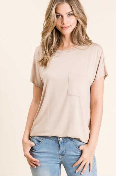 Plain Taupe Colored Tee With Pocket Krazy Bling