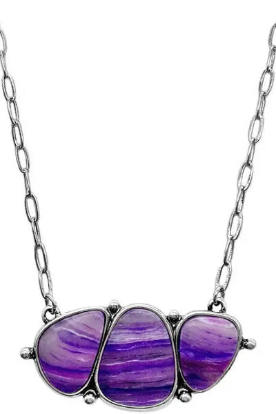 Purple Large Stones Necklace Krazy Bling