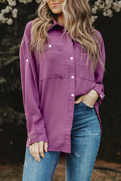 Purple Long Sleeve Button Up Top Krazy Bling