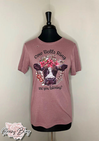 RTS Heather Mauve Cow Bells Ring Tee Krazybling