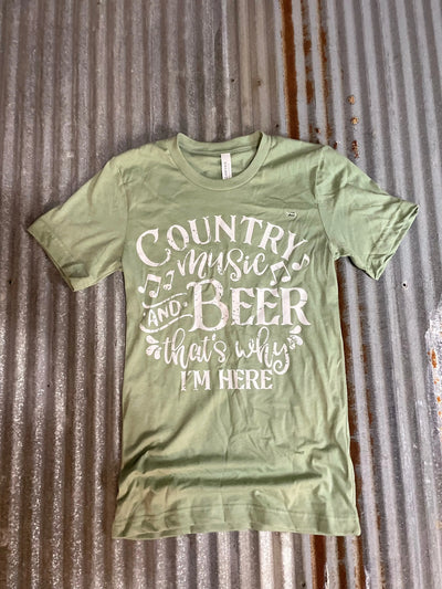 RTS Heather Sage Country Music & Beer Tee Krazybling