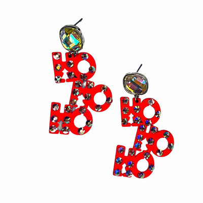 Red Ho Ho Ho Rhinestone Lined Earrings Krazy Bling