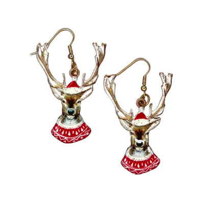 Sparkly Reindeer Head Earrings Krazy Bling