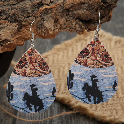 Tooled Leather & Buckin' Bronco Leather Earrings Krazy Bling